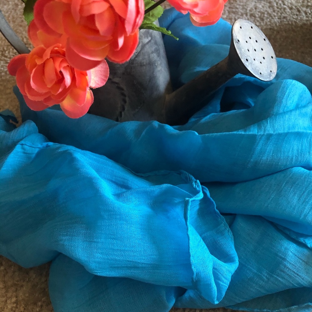 Ocean Blue Cotton Linen Blend Scarf
